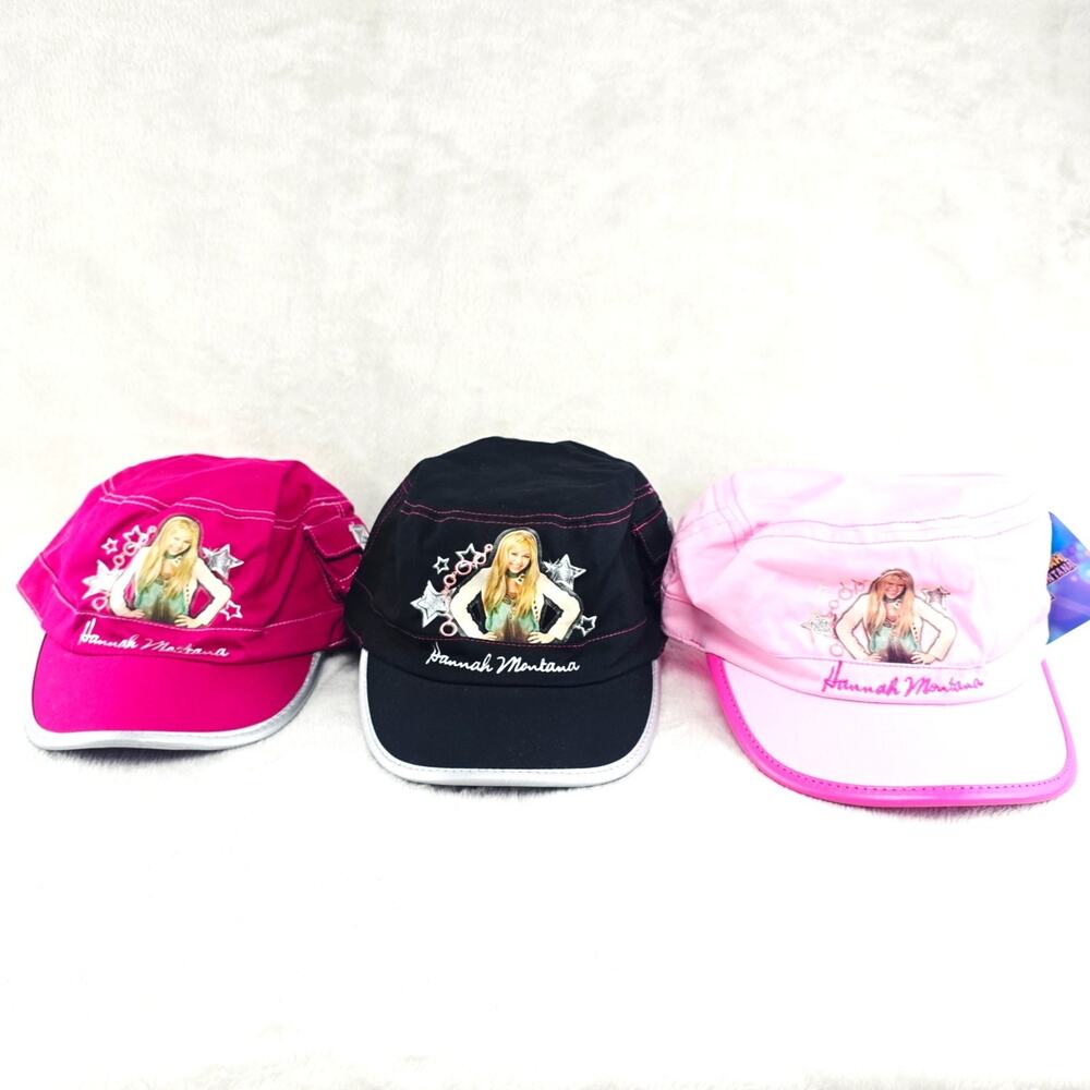 Lot Of 3 Hannah Montana Disney‎ Black Pink Cadet Style Girls Cap Hat Vintage Y2K